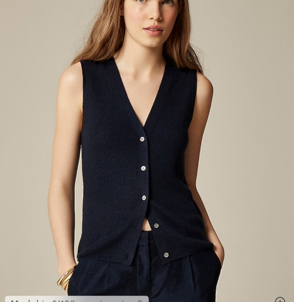 J Crew Cashmere-silk blend sweater shell CK757 Navy Size S NWT
